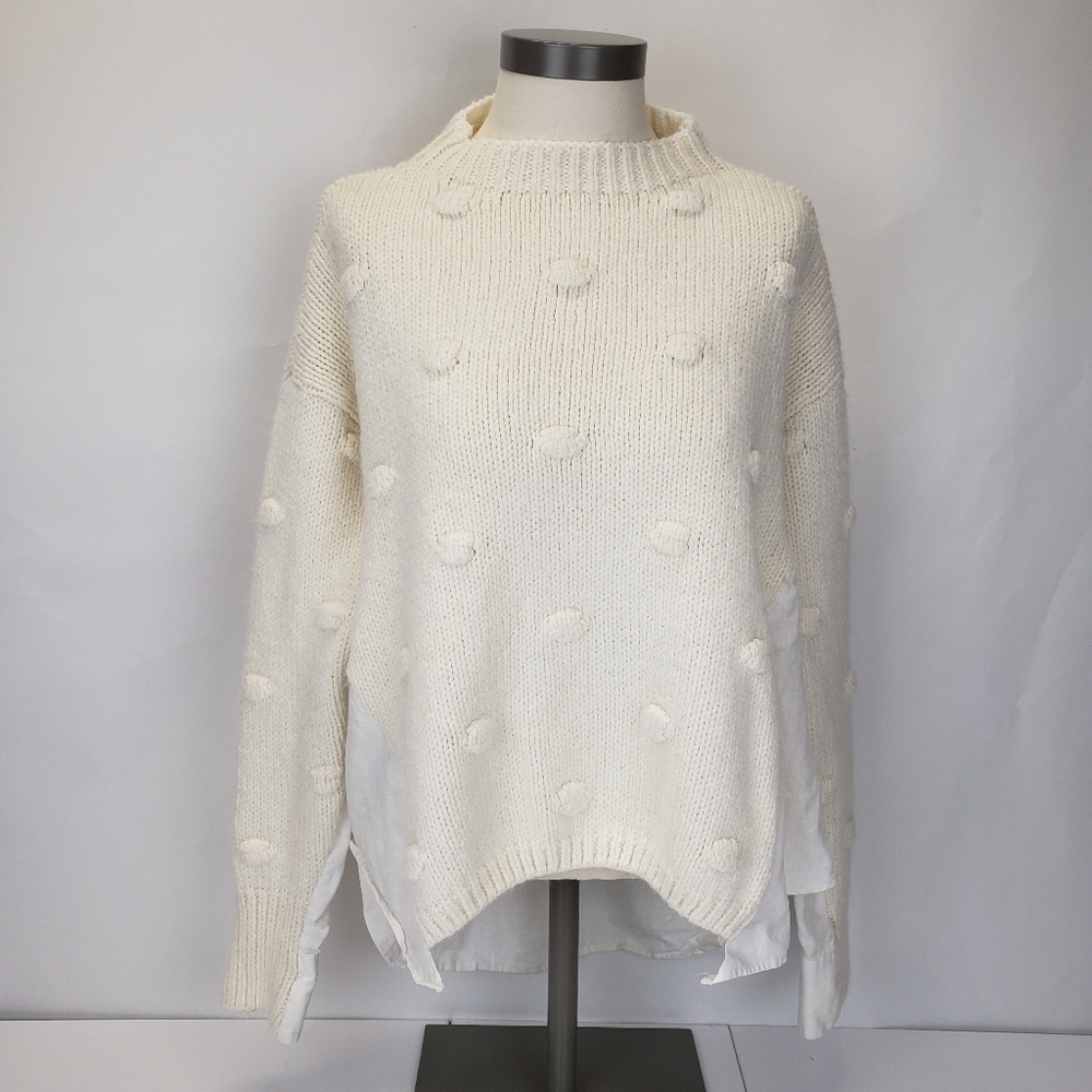 Moon & Madison Cream Bubble Pom Pom Sweater white shirt back size small